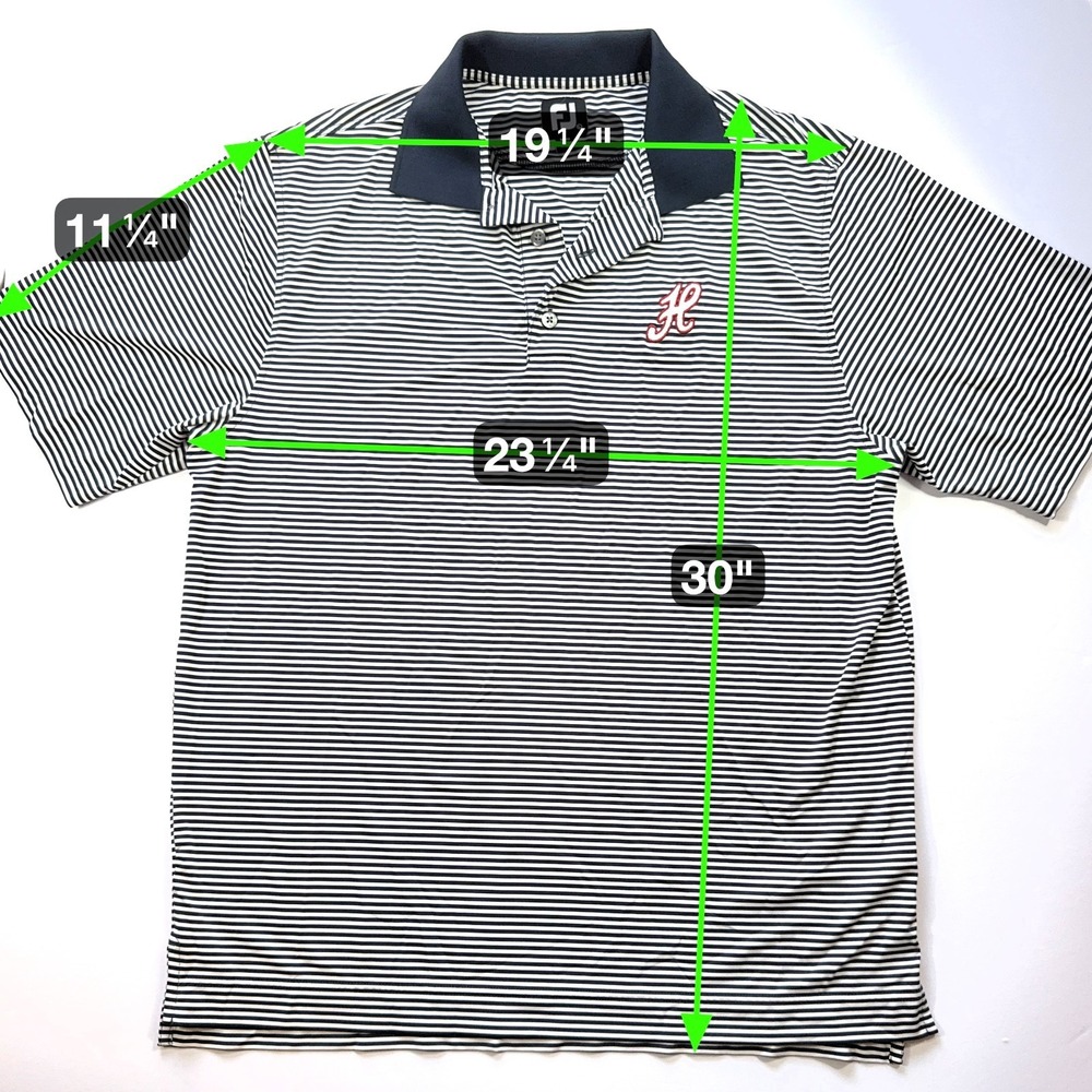 FootJoy Performance Golf Polo Shirt Mens L Navy Blue White Stripe Golf Script H - Picture 6 of 11
